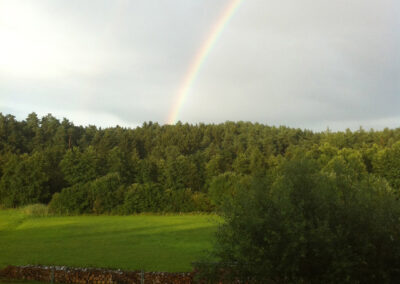 Dübbekold Wiese am Haus mit Regenbogen